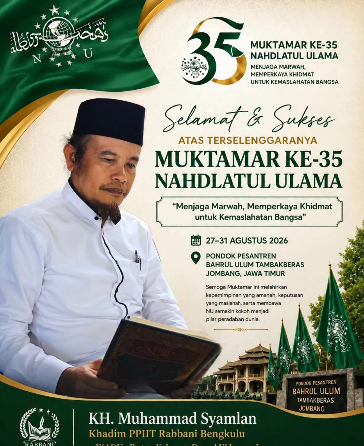 Khadim PPIIT Rabbani Bengkulu Sampaikan Selamat dan Sukses atas Terselenggaranya Muktamar Ke-35 Nahdlatul Ulama